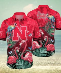 NCAA Nebraska Cornhuskers Hawaiian Shirt Pink Flamingo And Palm Leaves