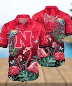 NCAA Nebraska Cornhuskers Hawaiian Shirt Pink Flamingo And Palm Leaves