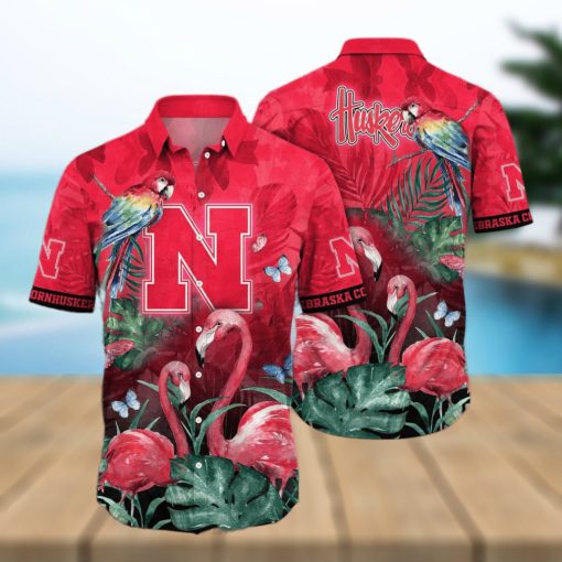 NCAA Nebraska Cornhuskers Hawaiian Shirt Pink Flamingo And Palm Leaves