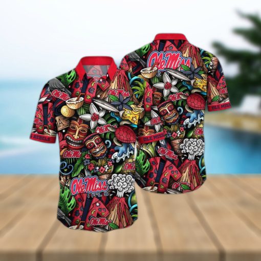 NCAA Ole Miss Rebels Tiki Hippie Hawaiian Shirt The Perfect Summer Vibe For FootBall Fans