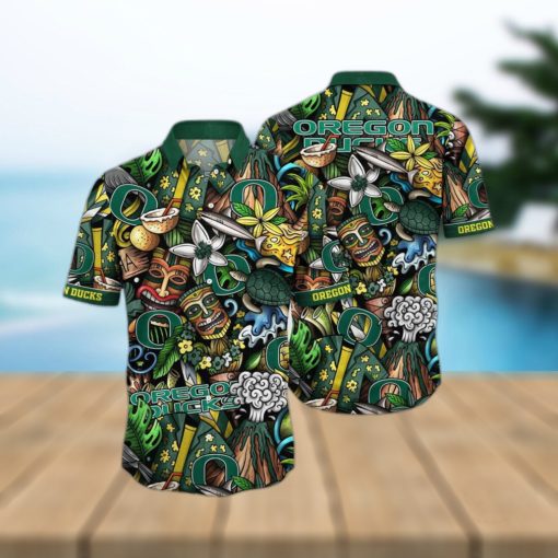 NCAA Oregon Ducks Tiki Hippie Hawaiian Shirt The Perfect Summer Vibe For FootBall Fans