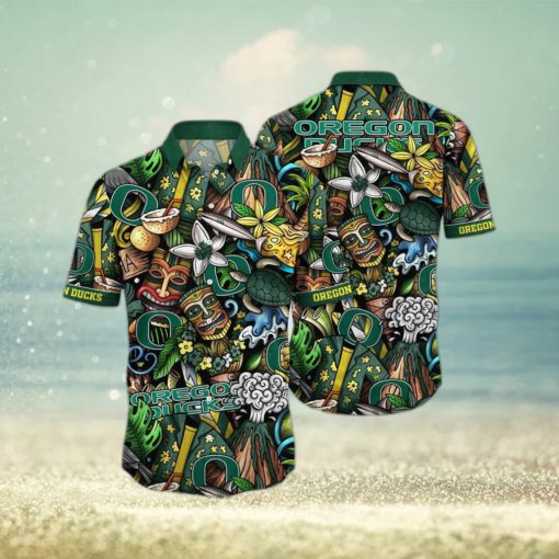 NCAA Oregon Ducks Tiki Hippie Hawaiian Shirt The Perfect Summer Vibe For FootBall Fans