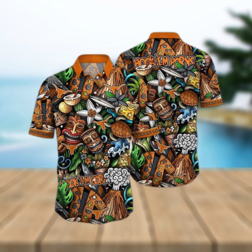 NCAA Texas Longhorns Tiki Hippie Hawaiian Shirt The Perfect Summer Vibe For FootBall Fans