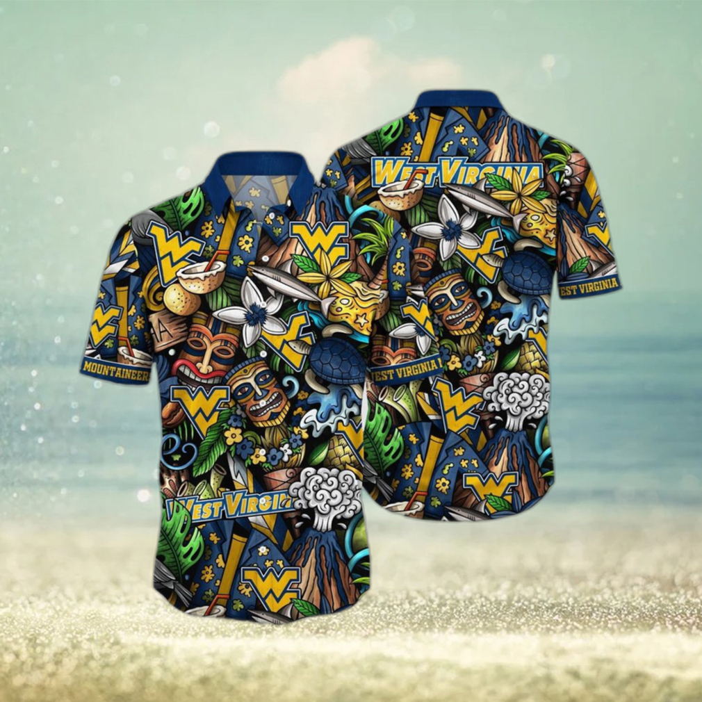 NCAA West Virginia Mountaineers Flower Button Up Hawaiian Shirt 3D Shirt,  West Virginia Mountaineers Christmas Gifts - T-shirts Low Price