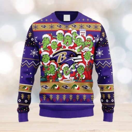 NFL Baltimore Ravens 12 Grinch Xmas Day Christmas Ugly 3D Sweater For Men And Women Gift Ugly Christmas