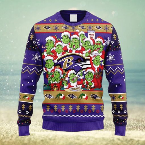 NFL Baltimore Ravens 12 Grinch Xmas Day Christmas Ugly 3D Sweater For Men And Women Gift Ugly Christmas