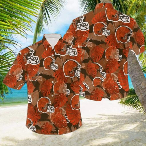 NFL Cleveland Browns Logo Leaf 3D Hawaiian Shirt For Fans Gift Summer