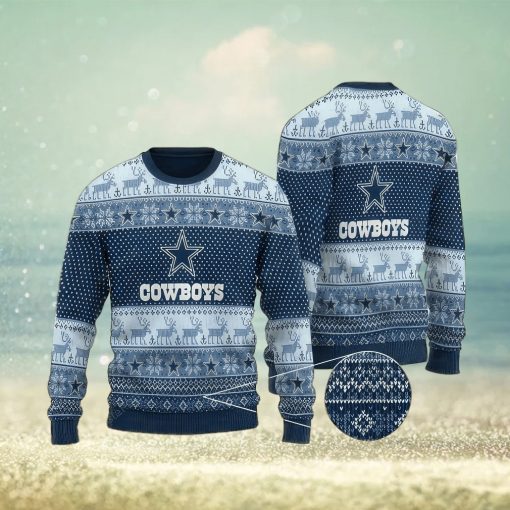 NFL Dallas Cowboys Christmas AOP Skiing Knitted Sweater For Fans