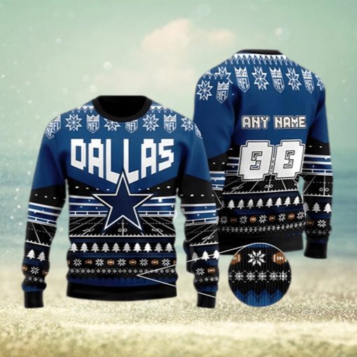 NFL Dallas Cowboys Custom Name And Number Christmas Gift For Fans Ugly Christmas Sweater