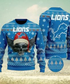 NFL Detroit Lions Skull Santa Christmas Gift All Over Print Ugly Christmas Sweater