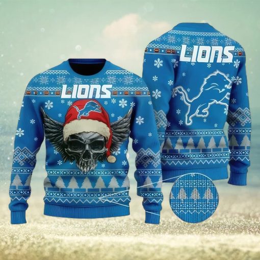 NFL Detroit Lions Skull Santa Christmas Gift All Over Print Ugly Christmas Sweater