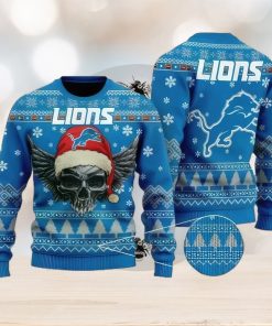 NFL Detroit Lions Skull Santa Christmas Gift All Over Print Ugly Christmas Sweater