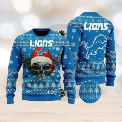 NFL Detroit Lions Skull Santa Christmas Gift All Over Print Ugly Christmas Sweater