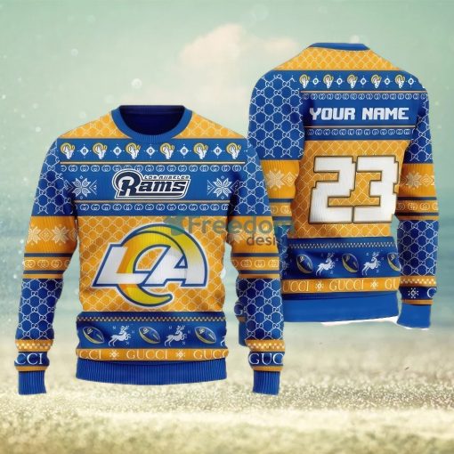 NFL Los Angeles Rams Custom Name And Number Ugly Christmas Sweater Christmas Gift For Sport Team