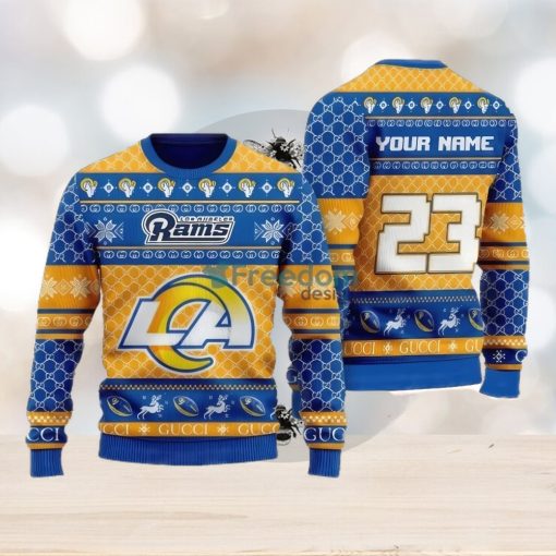 NFL Los Angeles Rams Custom Name And Number Ugly Christmas Sweater Christmas Gift For Sport Team