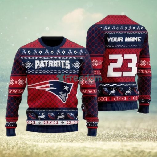 NFL New England Patriots Custom Name And Number Ugly Christmas Sweater Christmas Gift For Sport Team