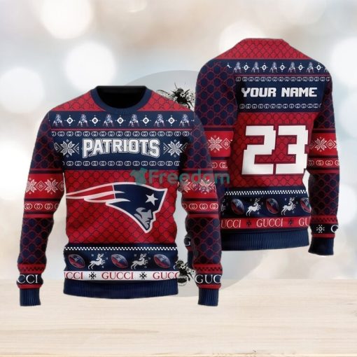 NFL New England Patriots Custom Name And Number Ugly Christmas Sweater Christmas Gift For Sport Team