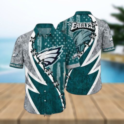 NFL Philadelphia Eagles Hawaiian Shirt Graphic American Flag Print This Summer Gift For Fans Hot Trend 2023