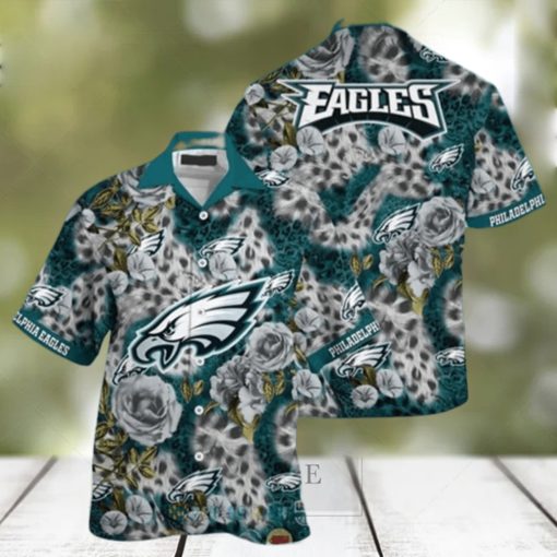 NFL Philadelphia Eagles Hawaiian Shirt Leopard Rose Pattern Summer Vacation Gift