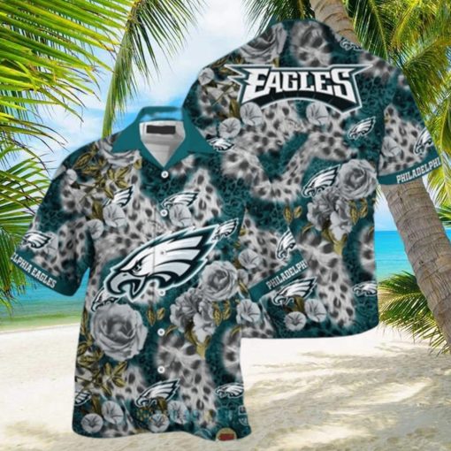 NFL Philadelphia Eagles Hawaiian Shirt Leopard Rose Pattern Summer Vacation Gift