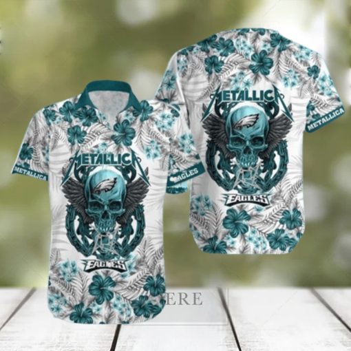 NFL Philadelphia Eagles Hawaiian Shirt Skull And Flower Pattern Beach Gift For Dad