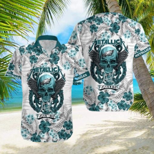 NFL Philadelphia Eagles Hawaiian Shirt Skull And Flower Pattern Beach Gift For Dad