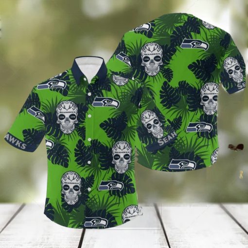 NFL Seattle Seahawks Skull Leaf Halloween Fans Hawaiian Shirt Gift For Men And Women