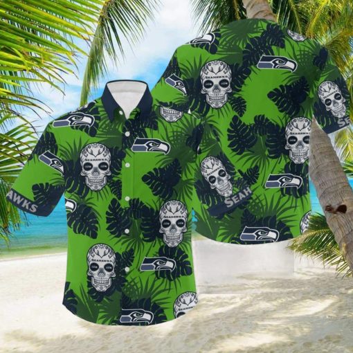 NFL Seattle Seahawks Skull Leaf Halloween Fans Hawaiian Shirt Gift For Men And Women