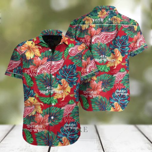 NHL Detroit Red Wings Tropical Floral Custom Name Hawaiian Shirt