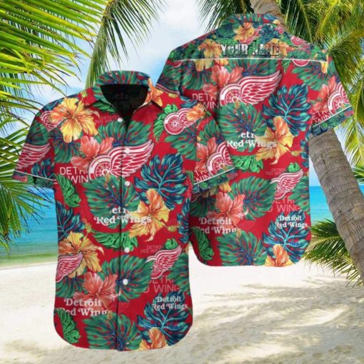 NHL Detroit Red Wings Tropical Floral Custom Name Hawaiian Shirt