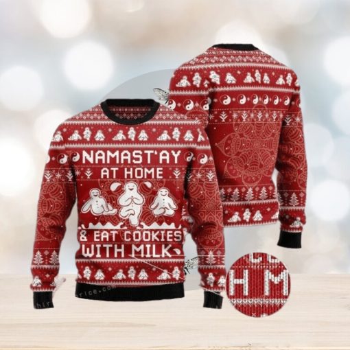 Namast’ay At Home Eat Cookies With Milk Womens Ugly Sweater