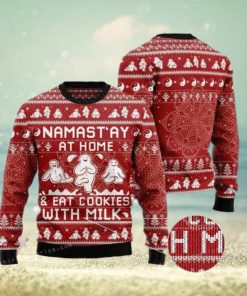 Namast’ay At Home Eat Cookies With Milk Womens Ugly Sweater