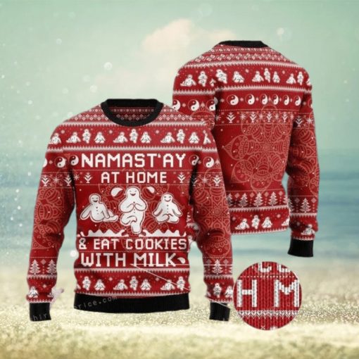 Namast’ay At Home Eat Cookies With Milk Womens Ugly Sweater