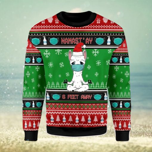 Namaste Stay 6 Feet Away Ugly Christmas Sweater Xmas Gift Men And Women Christmas Sweater