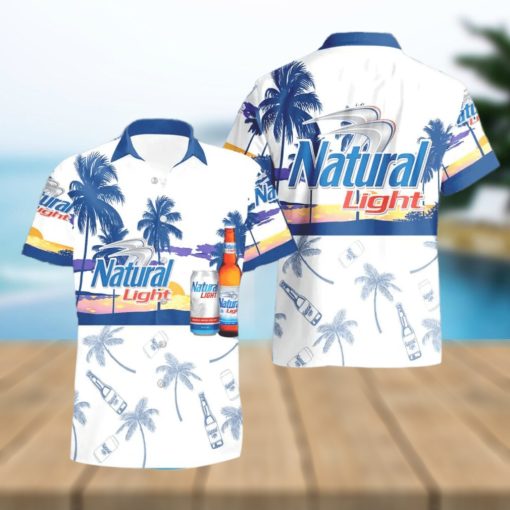 Natural Light Beer Tropical Palm Tree Hawaiian Shirt And Shorts For Beach Lovers