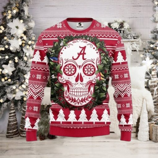 Ncaa Alabama Crimson Tide Skull Flower Ugly Christmas Sweater, All Over Print Sweatshirt, Ugly Sweater, Christmas Sweaters, Hoodie, Sweater