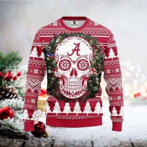 Ncaa Alabama Crimson Tide Skull Flower Ugly Christmas Sweater, All Over Print Sweatshirt, Ugly Sweater, Christmas Sweaters, Hoodie, Sweater