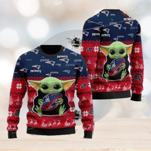 New England Patriot Baby Yoda For American Football Fans Christmas Ugly Sweater Party