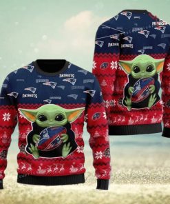 New England Patriot Baby Yoda For American Football Fans Christmas Ugly Sweater Party