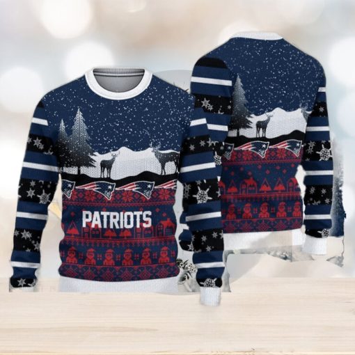 New England Patriots Christmas Reindeers Pattern Knitted Ugly Christmas Sweater AOP Gift For Men And Women