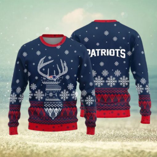 New England Patriots Logo Knitted Reindeer Ugly Christmas Sweater