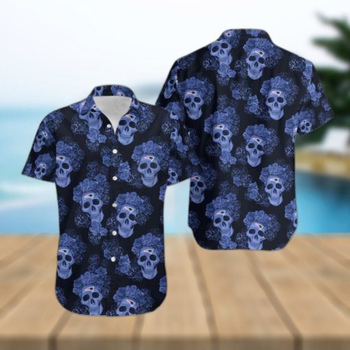 New England Patriots Mystery Skull And Flower Funny Hawaiian Shirt Gift For Halloween