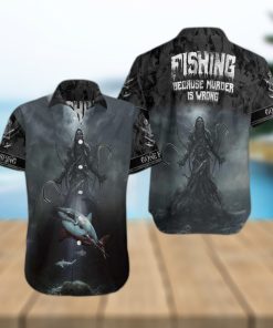 New Fishing Because Murder Is Wrong Crazy Fishing Leobees All Over Print Hawaiian Shirt