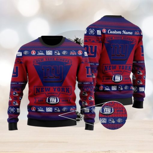 New York Giants Football Team Logo Ugly Christmas Sweater Custom Name Christmas For Fans