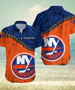 New York Islanders Nhl Grunge Polynesian Tattoo Pattern Hawaiian Shirt For Fans