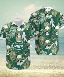 New York Jets Coconut Leaves Skull With Rose Eyes Hawaiian Shirt Gift For Halloween