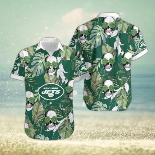 New York Jets Coconut Leaves Skull With Rose Eyes Hawaiian Shirt Gift For Halloween