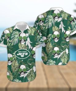 New York Jets Coconut Leaves Skull With Rose Eyes Hawaiian Shirt Gift For Halloween