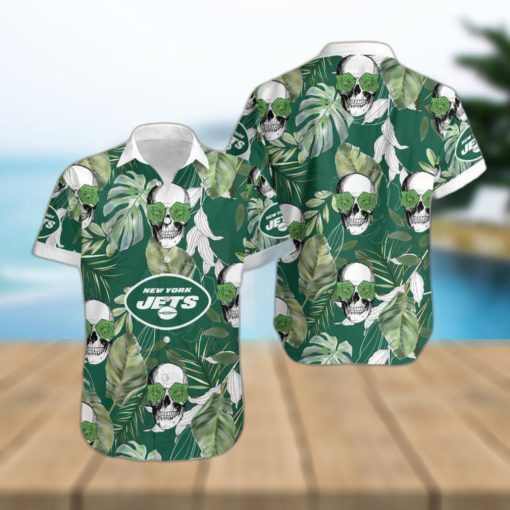 New York Jets Coconut Leaves Skull With Rose Eyes Hawaiian Shirt Gift For Halloween