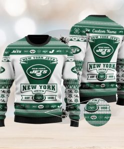 New York Jets Football Team Logo Ugly Christmas Sweater Custom Name Christmas For Fans